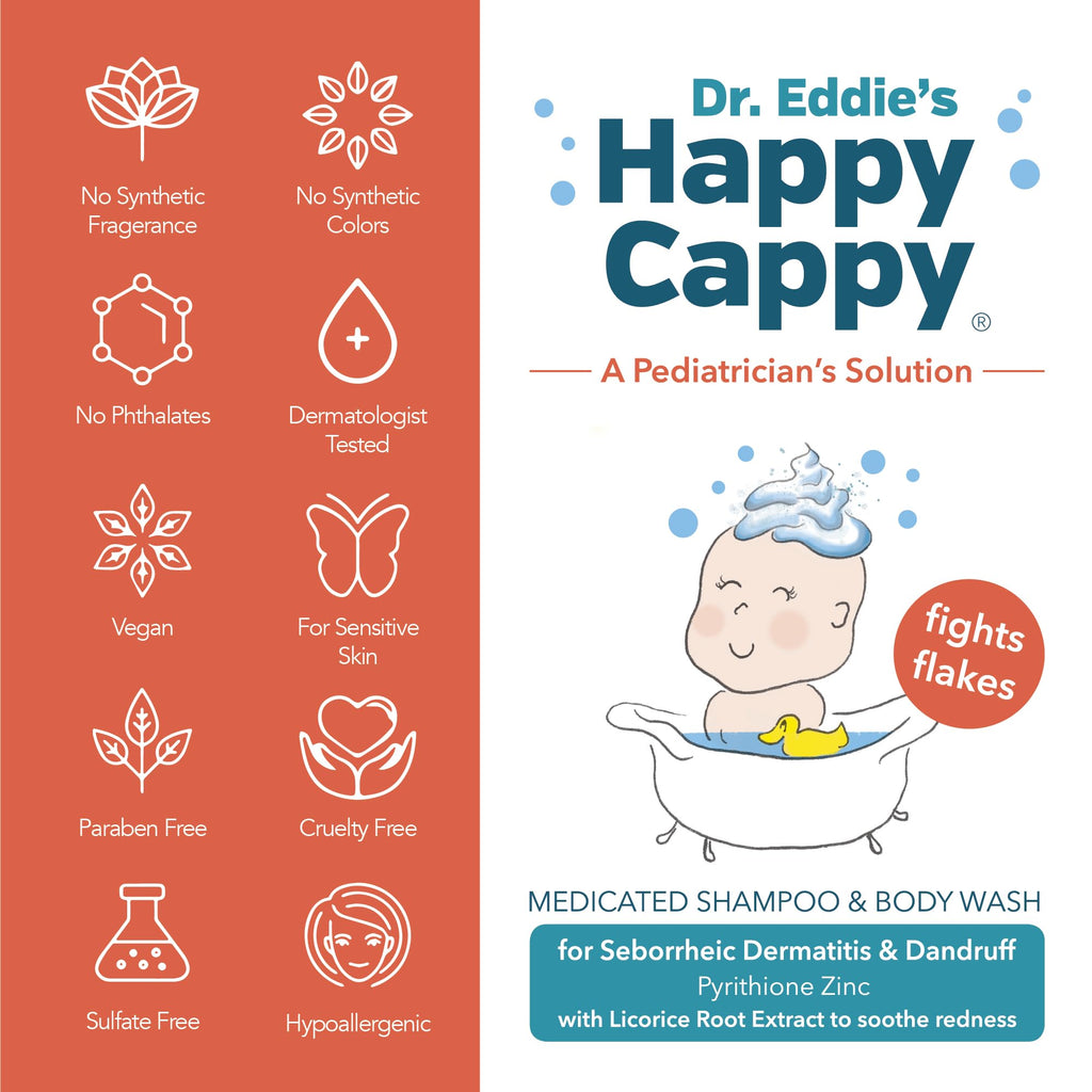 Happy Cappy Medicated Shampoo & Body Wash – Fragrance-Free for Cradle Cap & Dandruff (4 x 8 oz)
