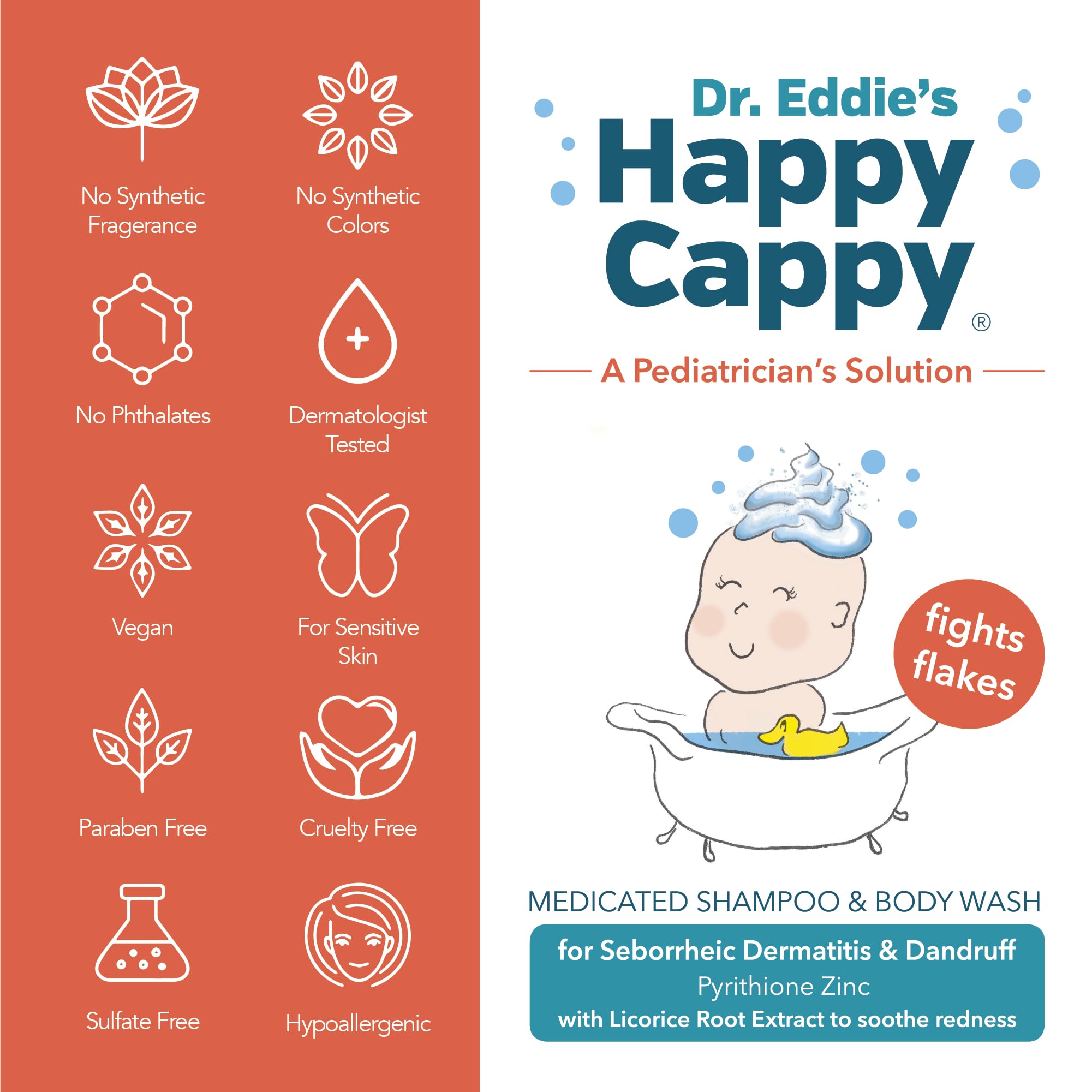 Happy Cappy Medicated Shampoo & Body Wash – Fragrance-Free for Cradle Cap & Dandruff (4 x 8 oz)