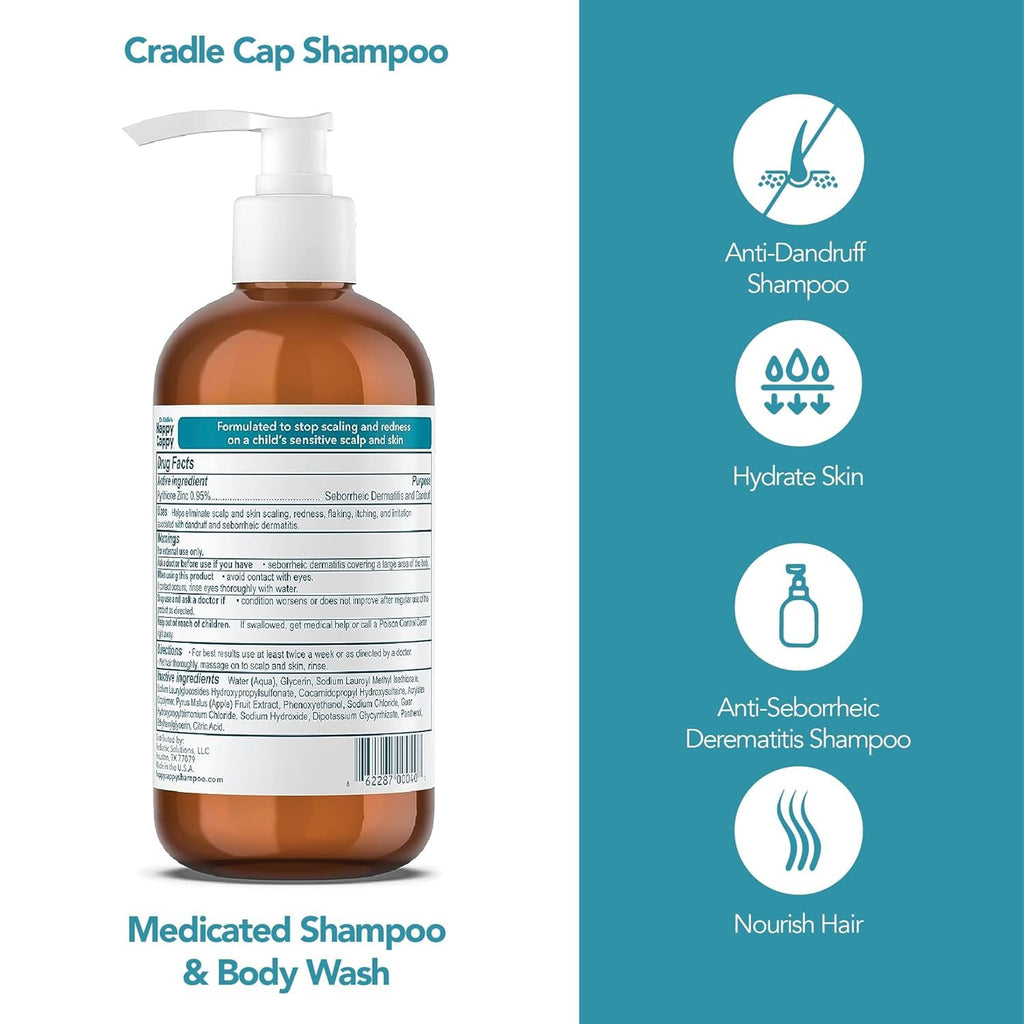 Happy Cappy Medicated Shampoo & Body Wash for Babies – Fragrance-Free, Dandruff & Cradle Cap Relief, Dermatologist Tested, 8 fl oz (Pack of 2)