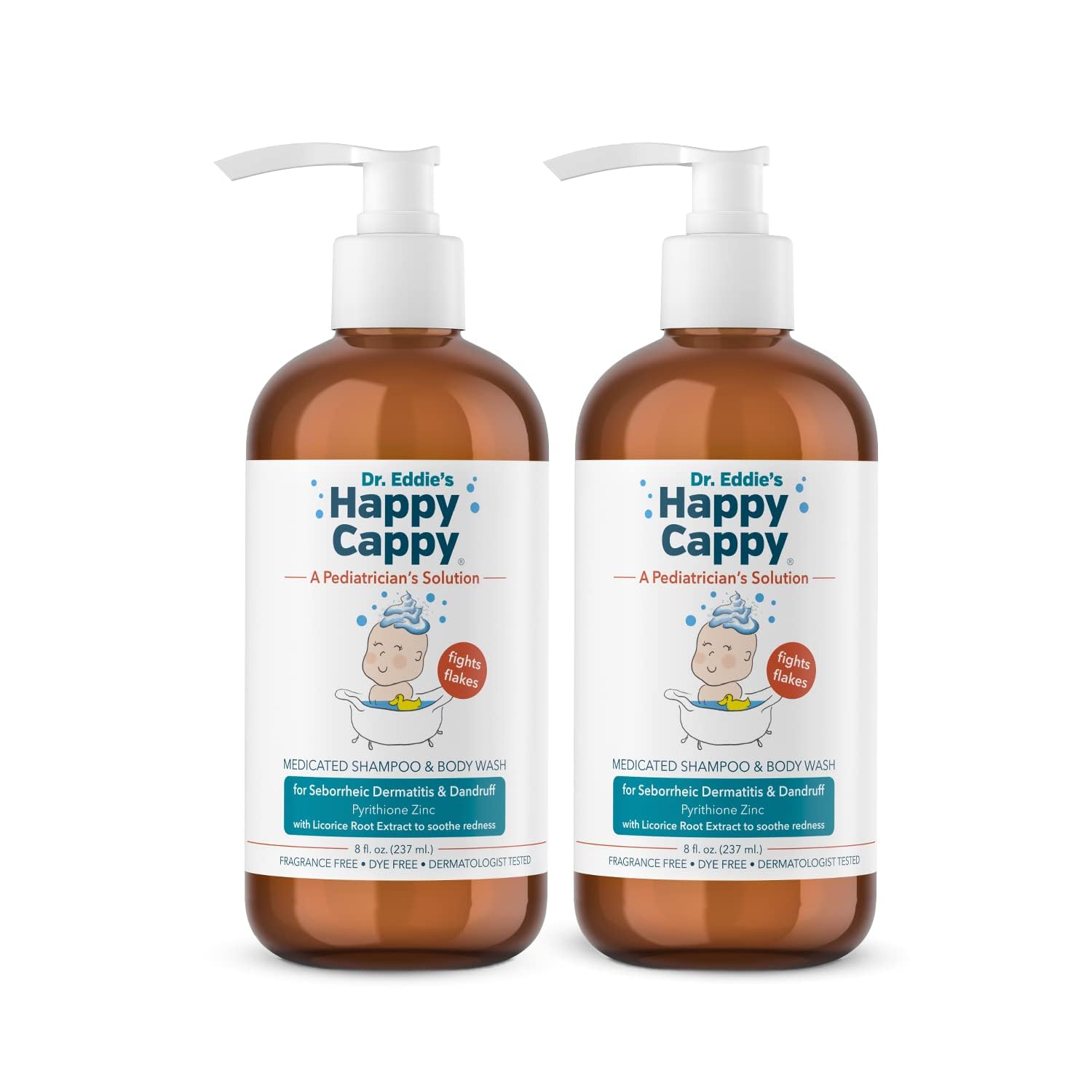 Happy Cappy Medicated Shampoo & Body Wash for Babies – Fragrance-Free, Dandruff & Cradle Cap Relief, Dermatologist Tested, 8 fl oz (Pack of 2)