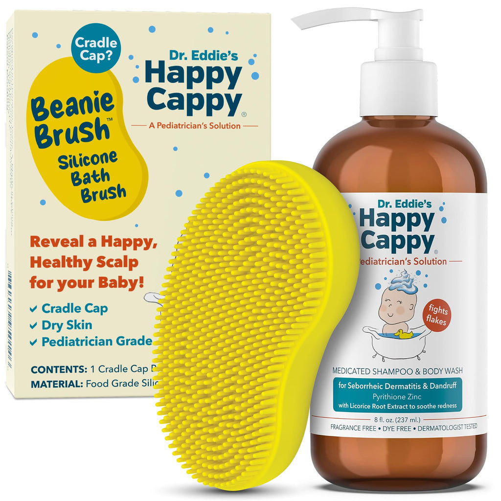 Happy Cappy Medicated Shampoo & Beanie Brush Bundle for Babies – Fragrance-Free, Gentle Cradle Cap Care