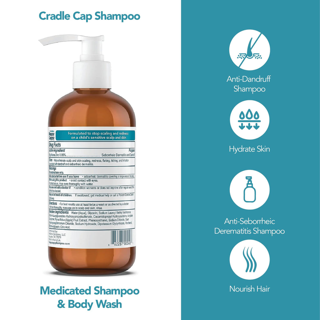 Happy Cappy Medicated Shampoo & Body Wash – Fragrance-Free for Cradle Cap & Dandruff (4 x 8 oz)