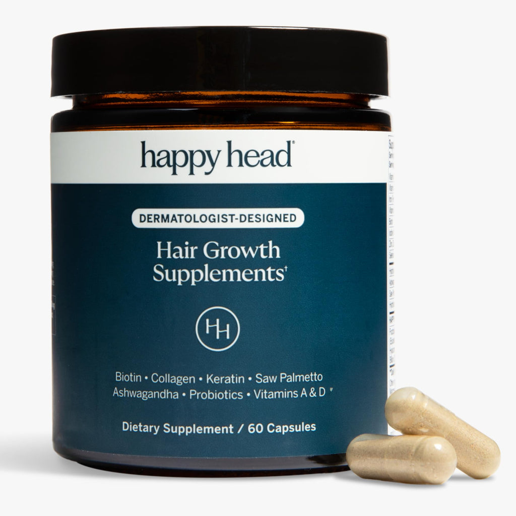 Happy Head Hair Growth Supplement for Men and Women – 60 Capsules | Saw Palmetto, Ashwagandha, Biotin, Collagen, Keratin, Probiotics & Vitamins A & D