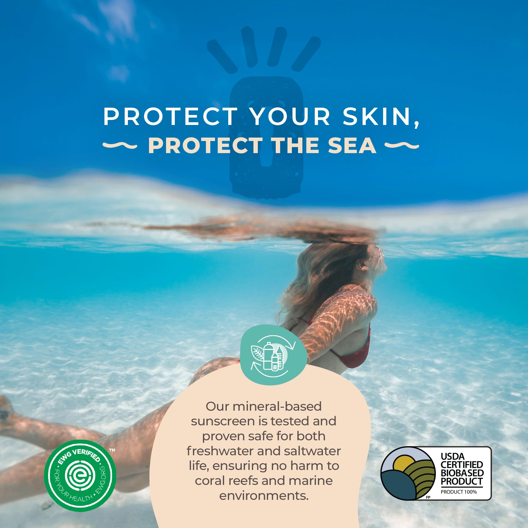 Happy Ocean SPF 45 Tinted Mineral Sunscreen – Fragrance-Free, Reef Safe, Non-Nano Zinc Oxide, Face & Body, 2.5 fl oz