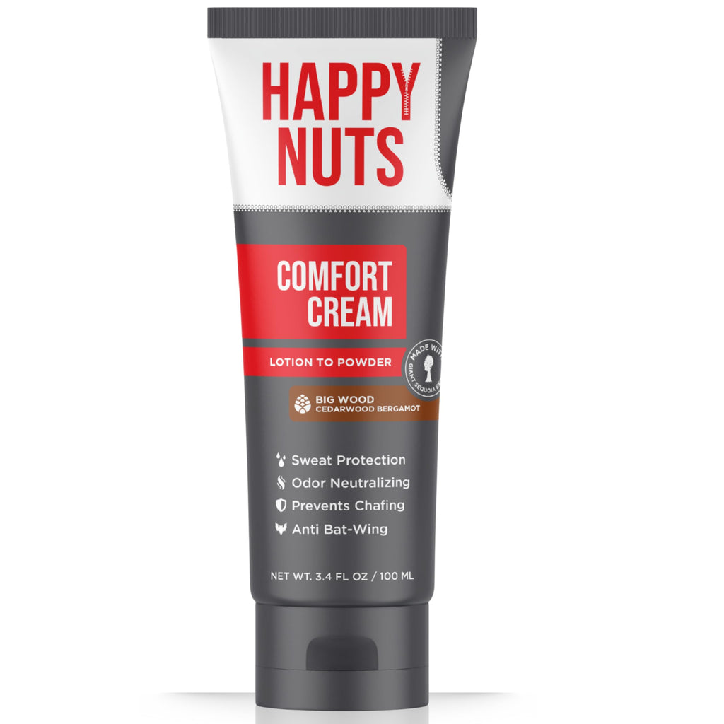 Happy Nuts Comfort Cream Deodorant for Men – Aluminum-Free, Lotion-to-Powder Anti-Chafing Defense (3.4 oz) – Big Wood