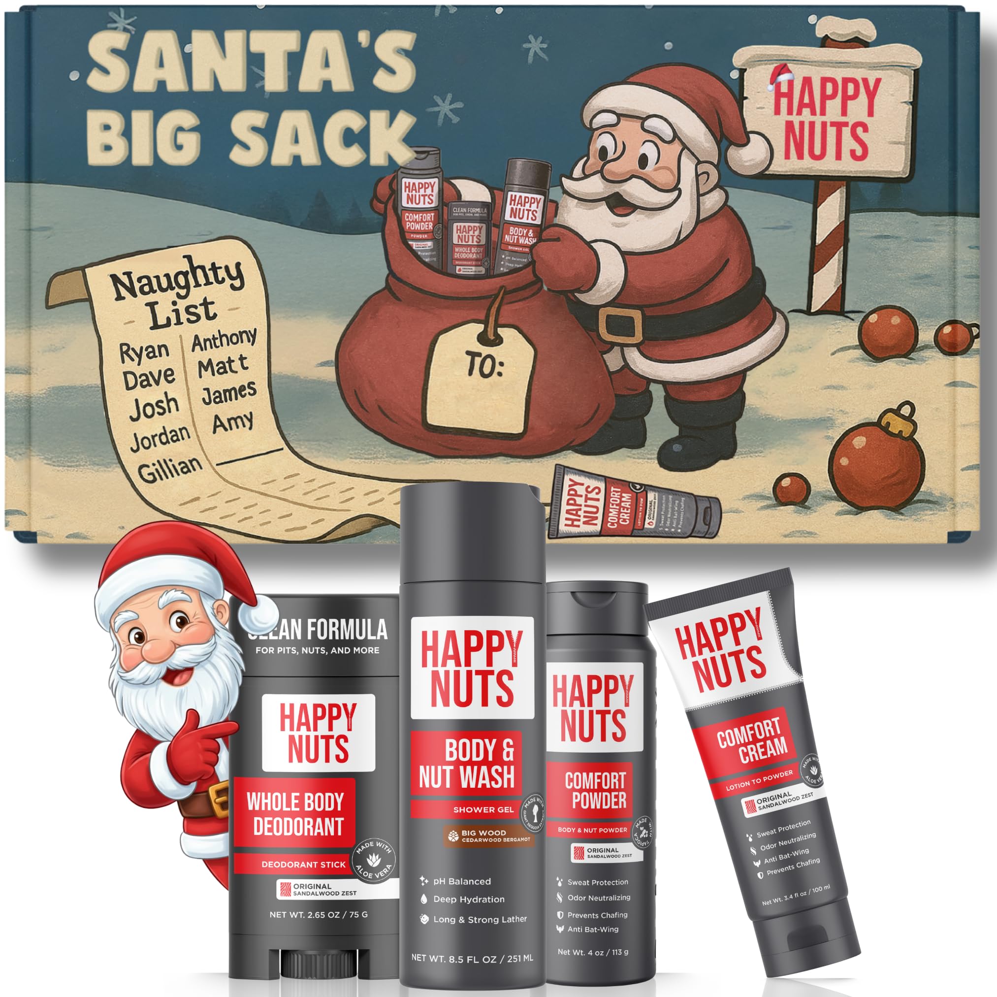 Happy Nuts Santa’s Big Sack: 4-in-1 Men’s Care Gift Box for Holidays