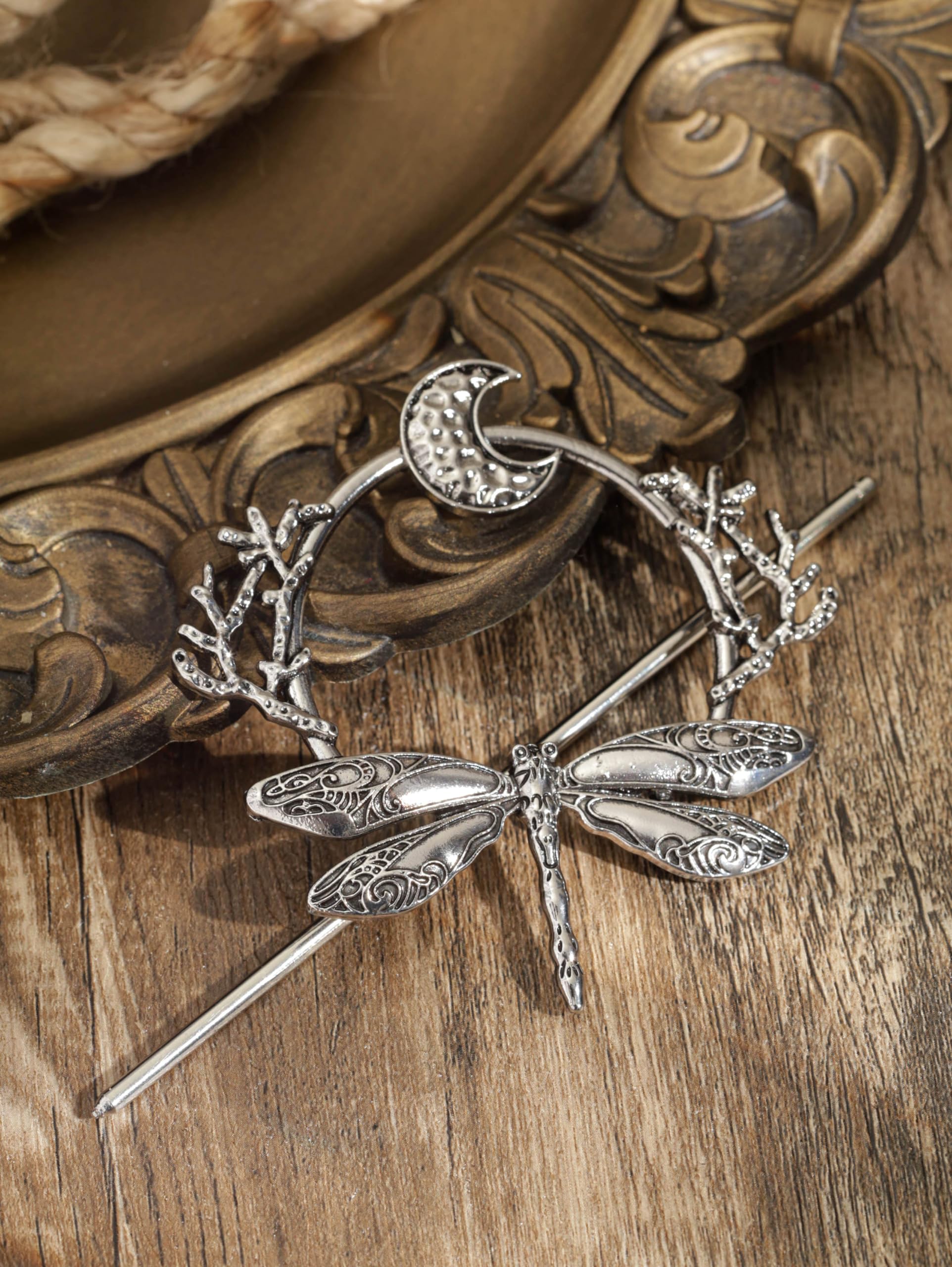 HAQUIL Dragonfly Moon Hairpin – Vintage Viking Hair Barrettes for Women