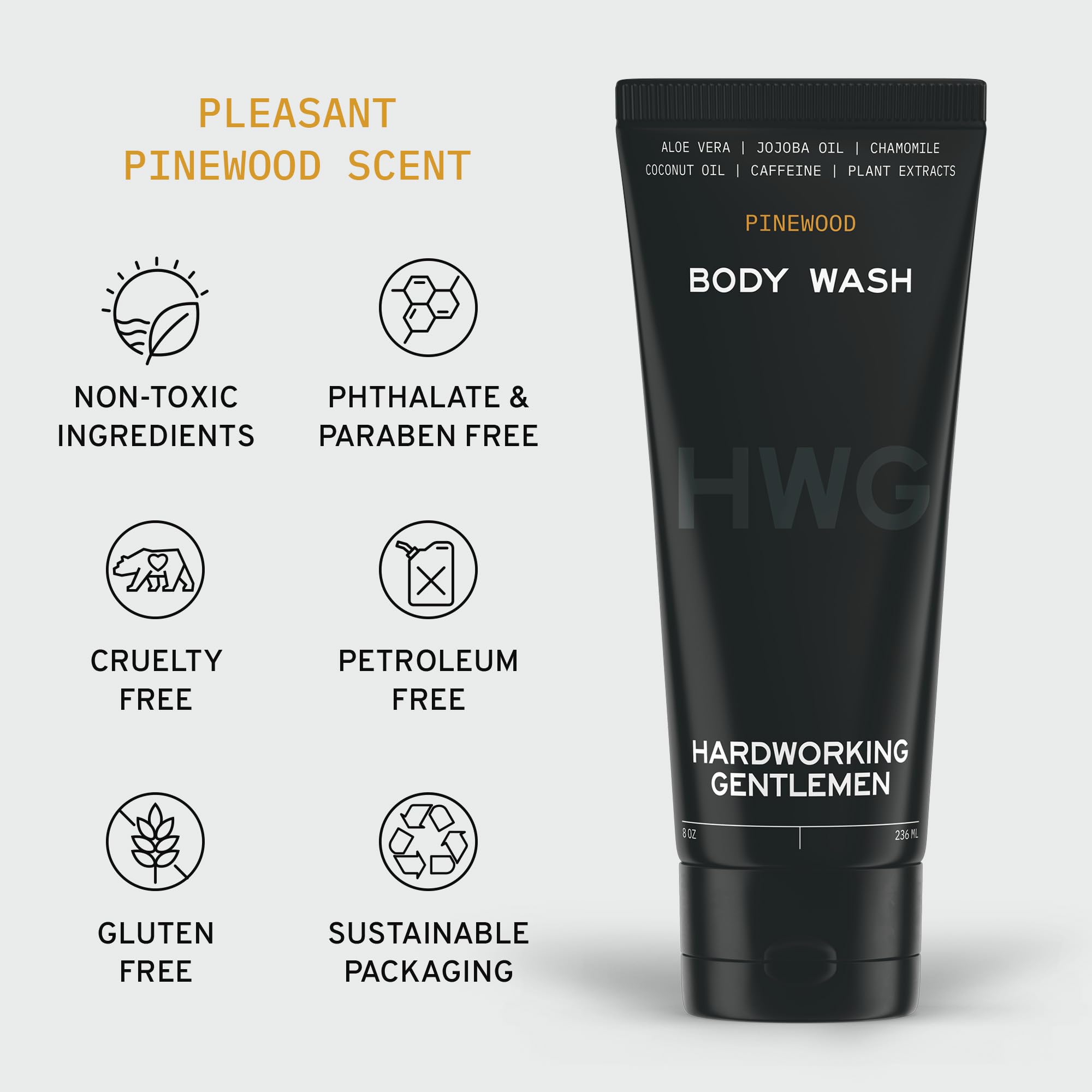 Hardworking Gentlemen Natural Body Wash – Pinewood Scent, Organic Aloe & Jojoba, Sulfate-Free