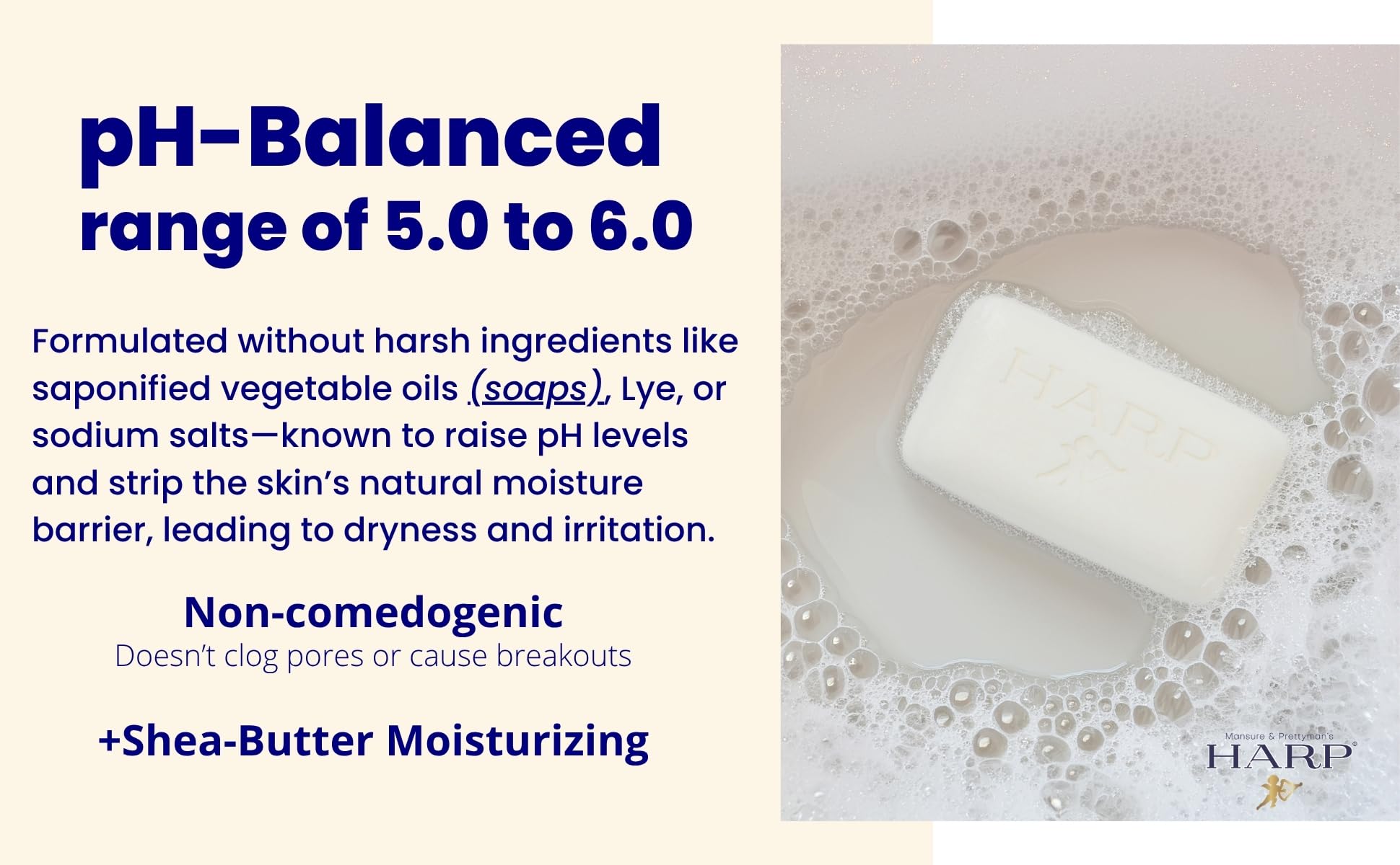 HARP Fragrance Free Body Wash Bar – pH Balanced Syndet Cleanser, No Lye, Non-Comedogenic (3–5oz)