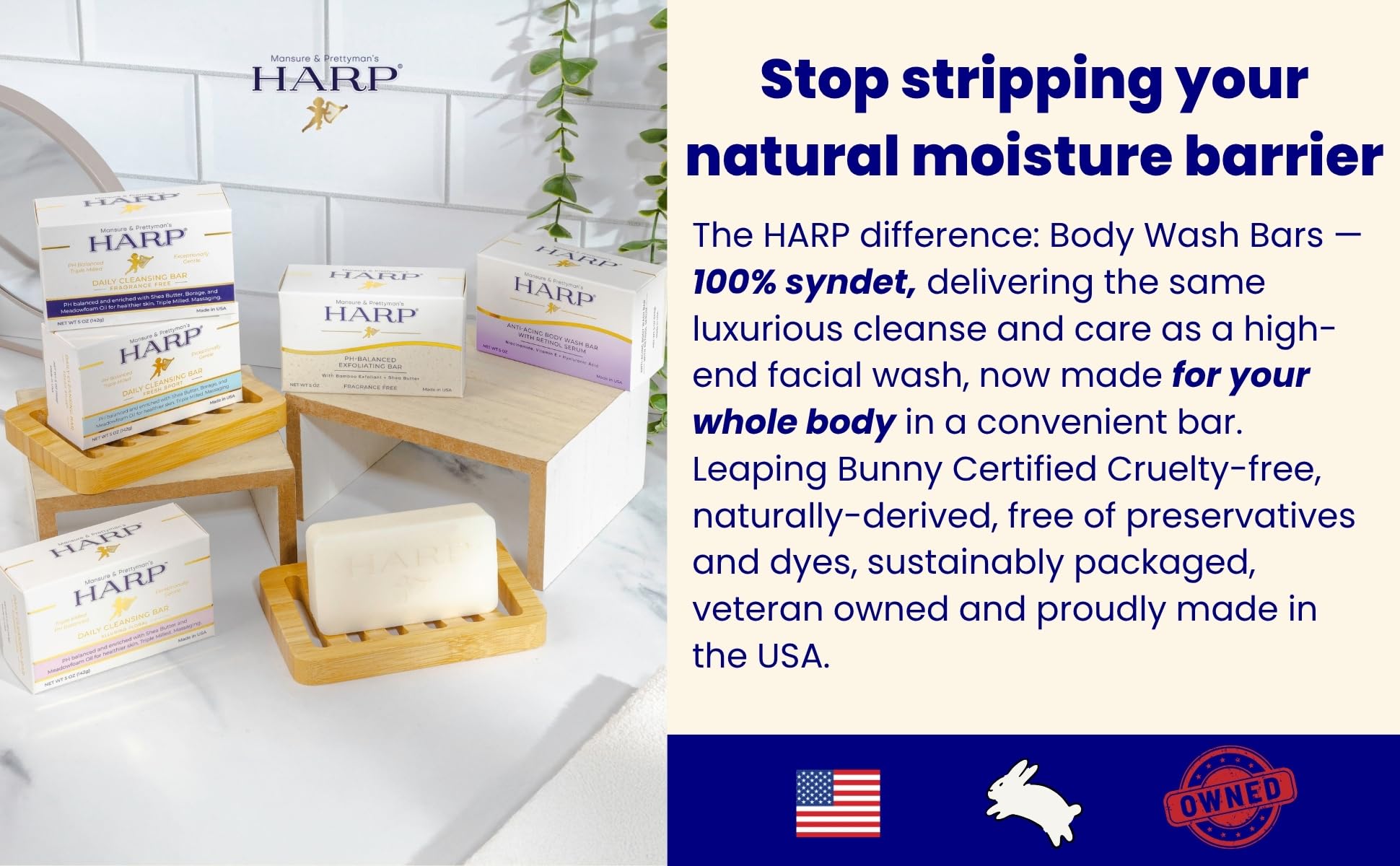 HARP Anti-Aging Body Wash Bar with Retinol – Fragrance Free & pH-Balanced Syndet (3-5oz)