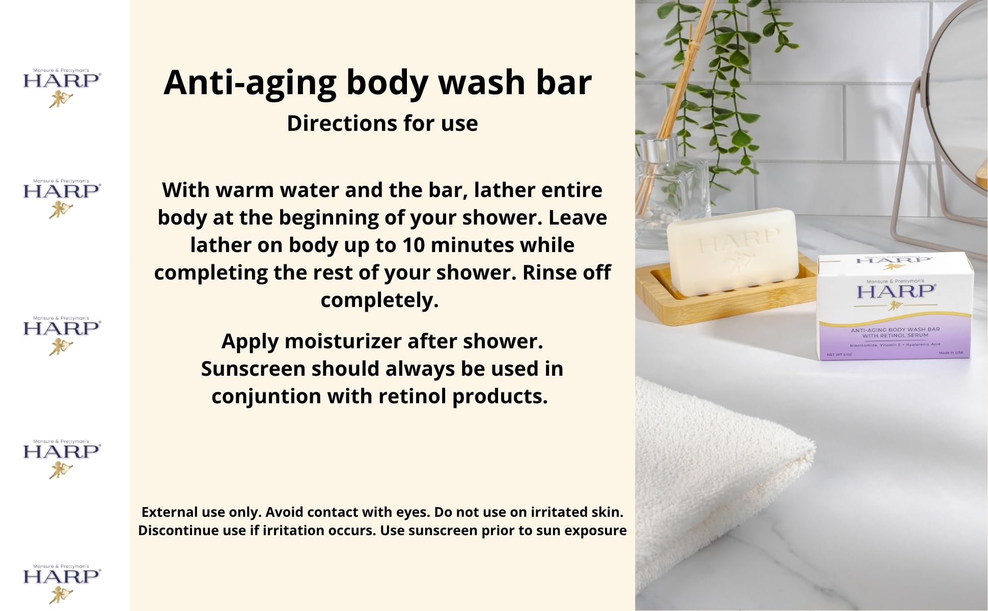 HARP Anti-Aging Body Wash Bar with Retinol – Fragrance Free & pH-Balanced Syndet (3-5oz)