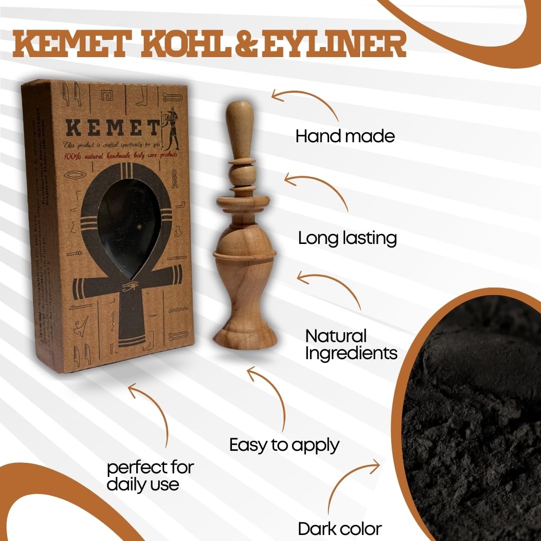 HARRAZ Kemet 100% Natural Egyptian Eyeliner in Powder Form – Handmade Kohl with Pharaoh Packaging