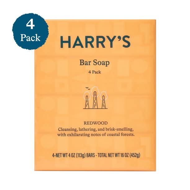 Harry's Redwood Scent Men’s Bar Soap – 4 Bars, 4 oz Each