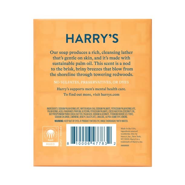 Harry's Redwood Scent Men’s Bar Soap – 4 Bars, 4 oz Each