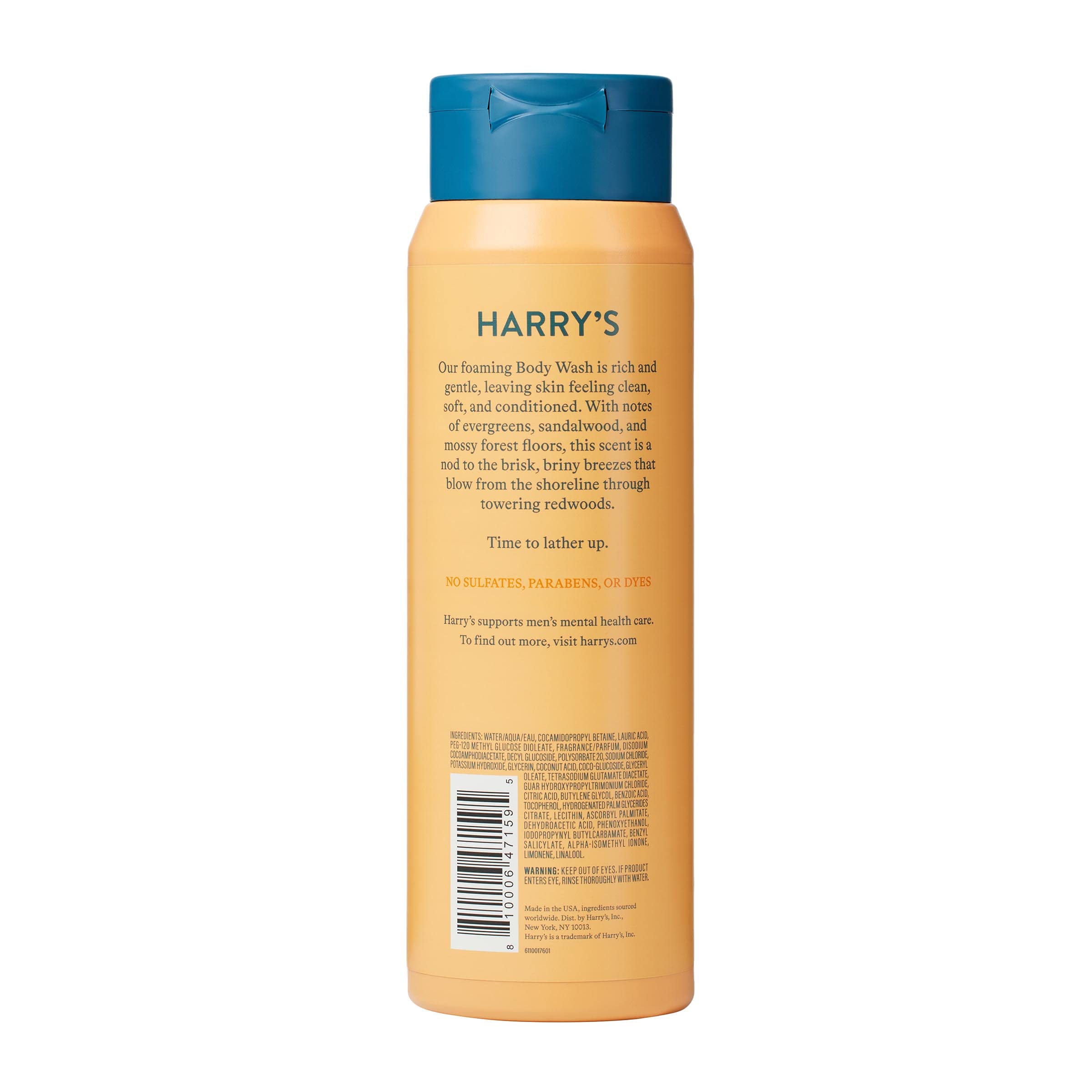 Harry's Redwood Body Wash for Men – 4 x 16 oz | Sulfate-free, Rich Lather