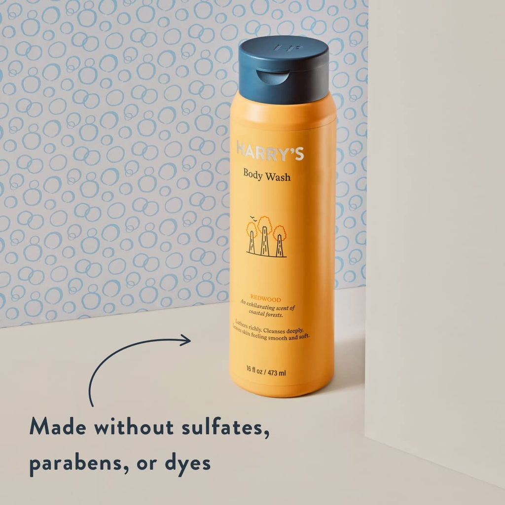 Harry's Redwood Body Wash for Men – 4 x 16 oz | Sulfate-free, Rich Lather
