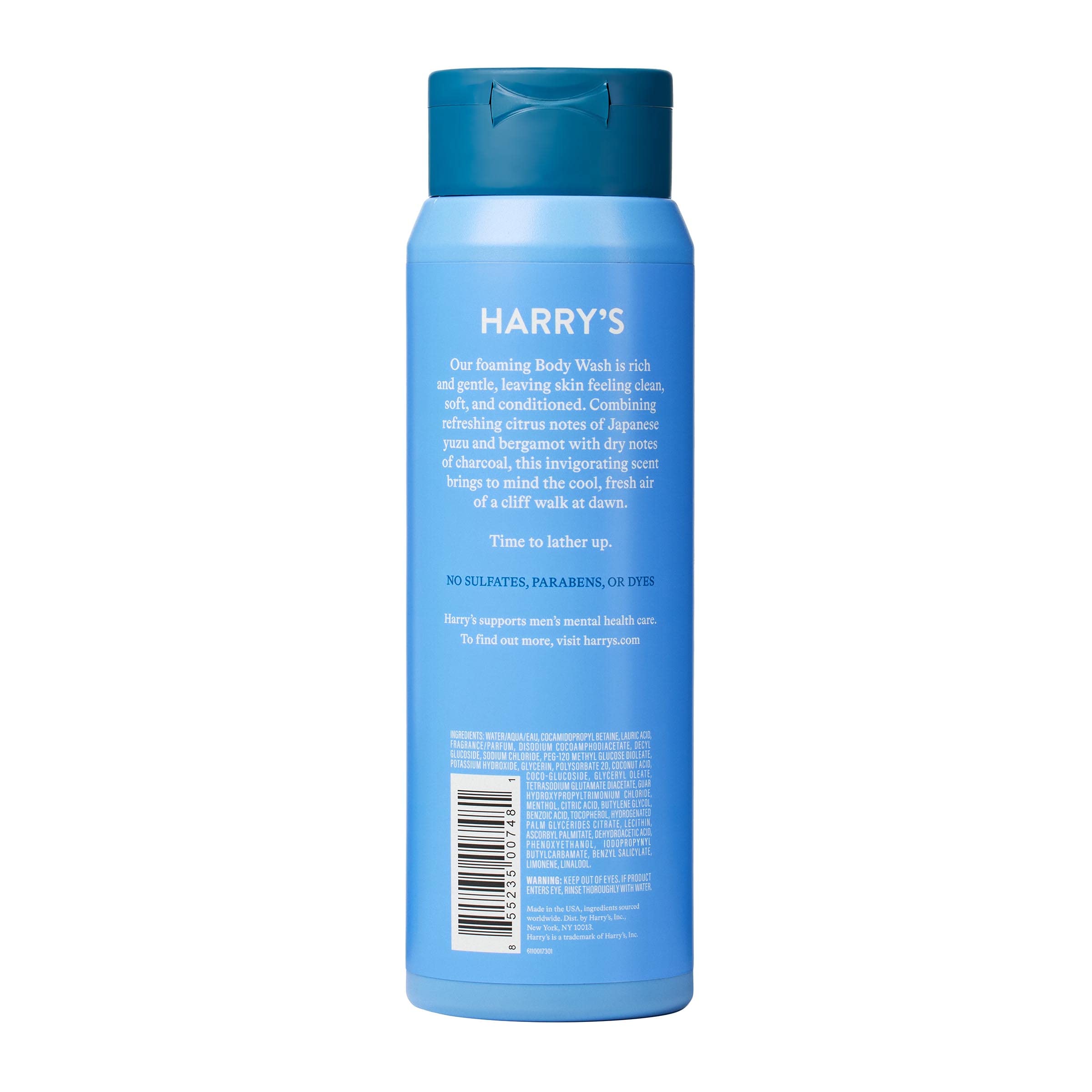 Harry's Stone Men's Body Wash Shower Gel – 16 oz (Pack of 4) | Sulfate-Free, Rich Lather, Yuzu & Bergamot, Charcoal