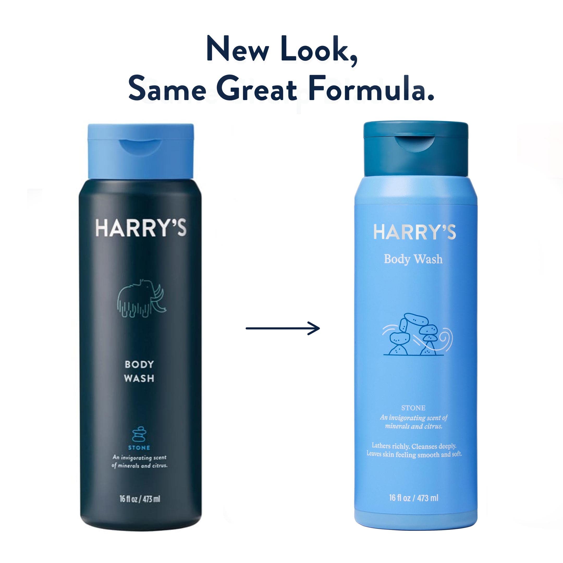 Harry's Stone Men's Body Wash Shower Gel – 16 oz (Pack of 4) | Sulfate-Free, Rich Lather, Yuzu & Bergamot, Charcoal