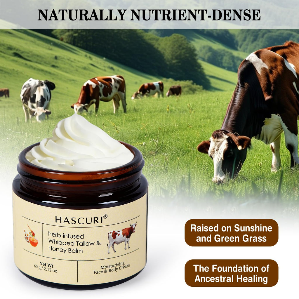 HASCURI Grass-Fed Whipped Tallow Balm — Pure Beef Tallow Moisturizer