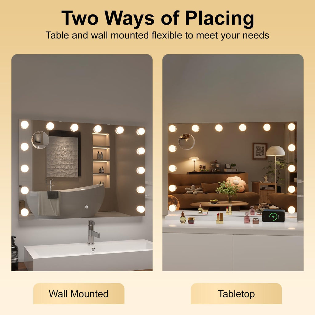 Hasipu Hollywood Vanity Mirror with Lights and Bluetooth Speaker - 41 x 30 in, 21 LEDs, 3 Color Modes, 5x Magnifier