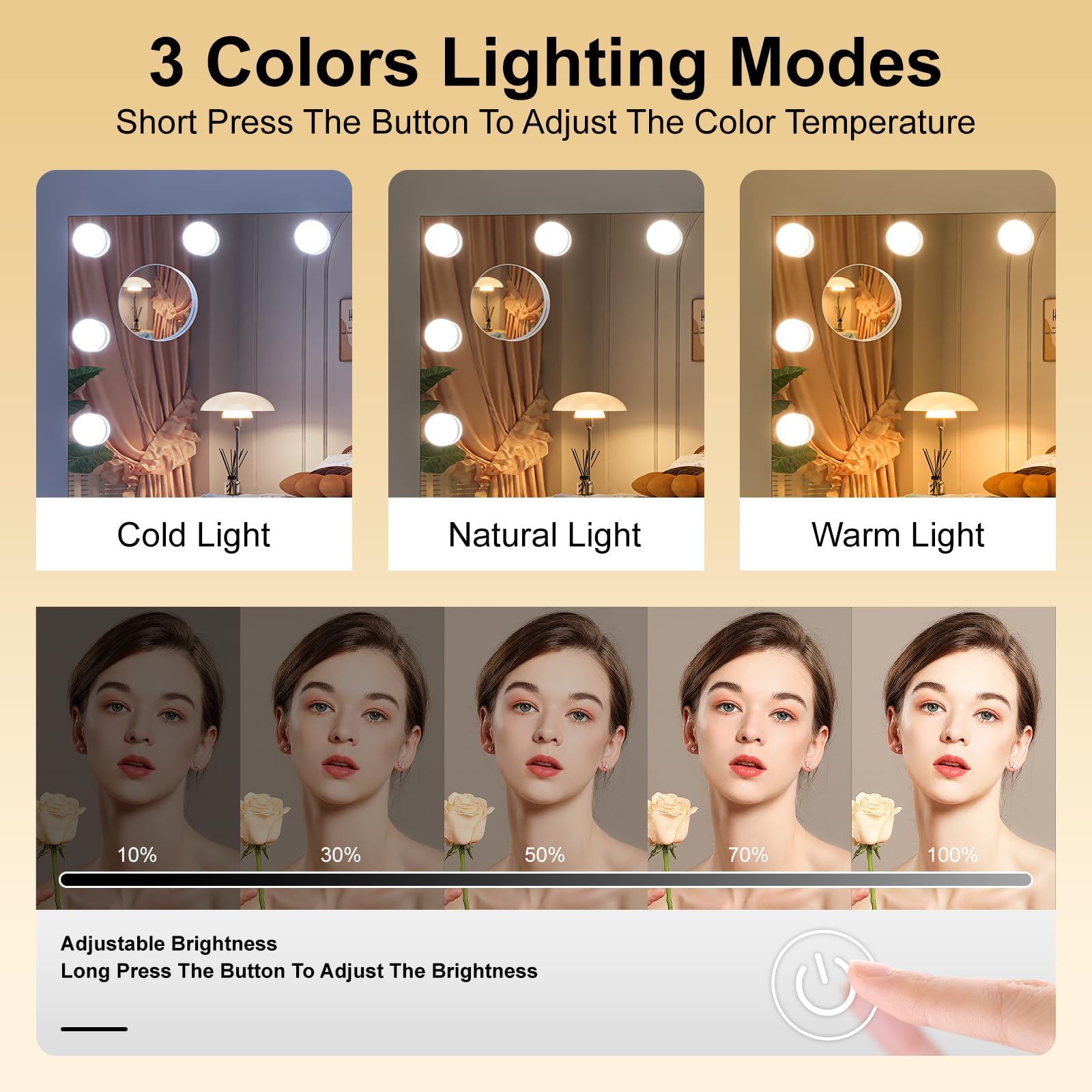 Hasipu Hollywood Vanity Mirror with Lights and Bluetooth Speaker - 41 x 30 in, 21 LEDs, 3 Color Modes, 5x Magnifier