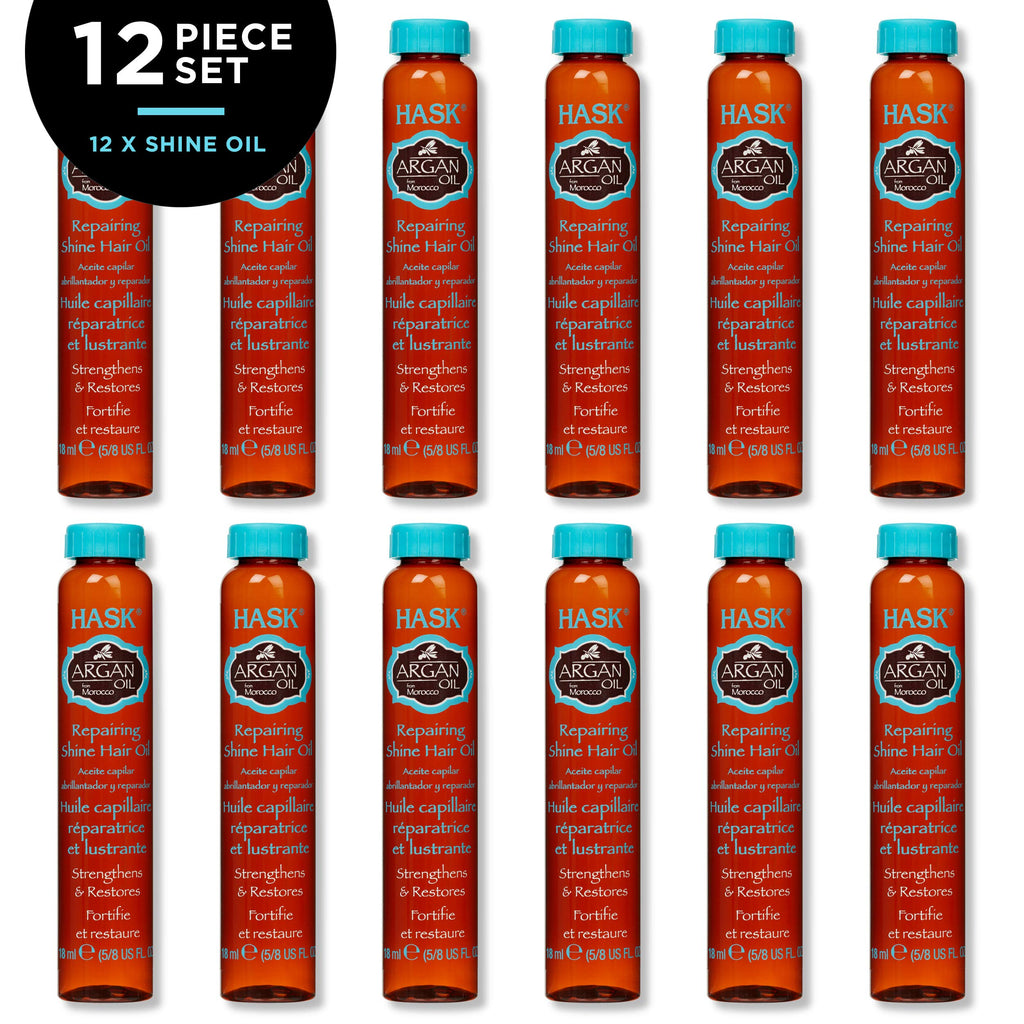 HASK Argan Repairing Hair Oil – 12 Shine Vials for Frizz Control & Shine (Color Safe, Sulfate Free)