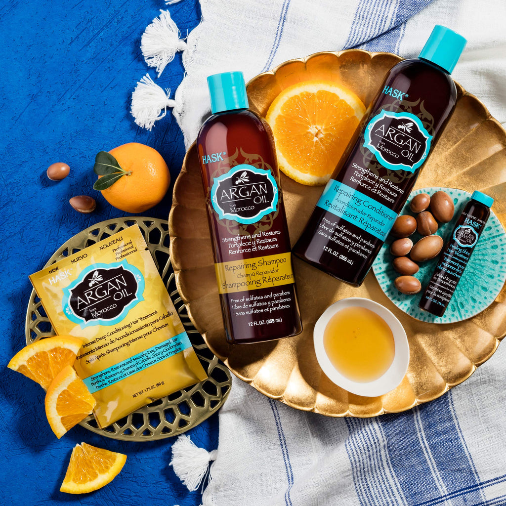HASK Argan Repairing Hair Oil – 12 Shine Vials for Frizz Control & Shine (Color Safe, Sulfate Free)