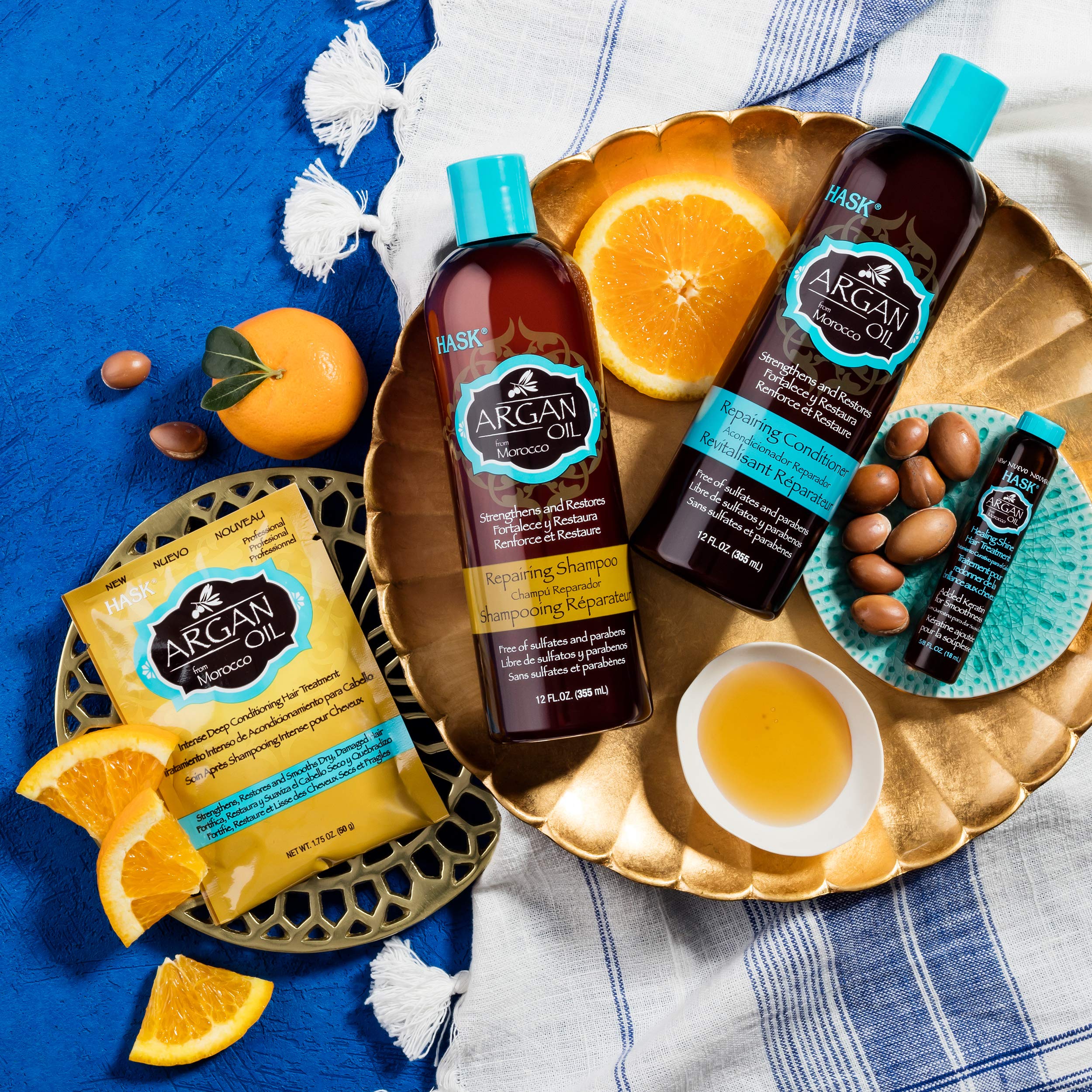 HASK Argan Repairing Hair Oil – 12 Shine Vials for Frizz Control & Shine (Color Safe, Sulfate Free)