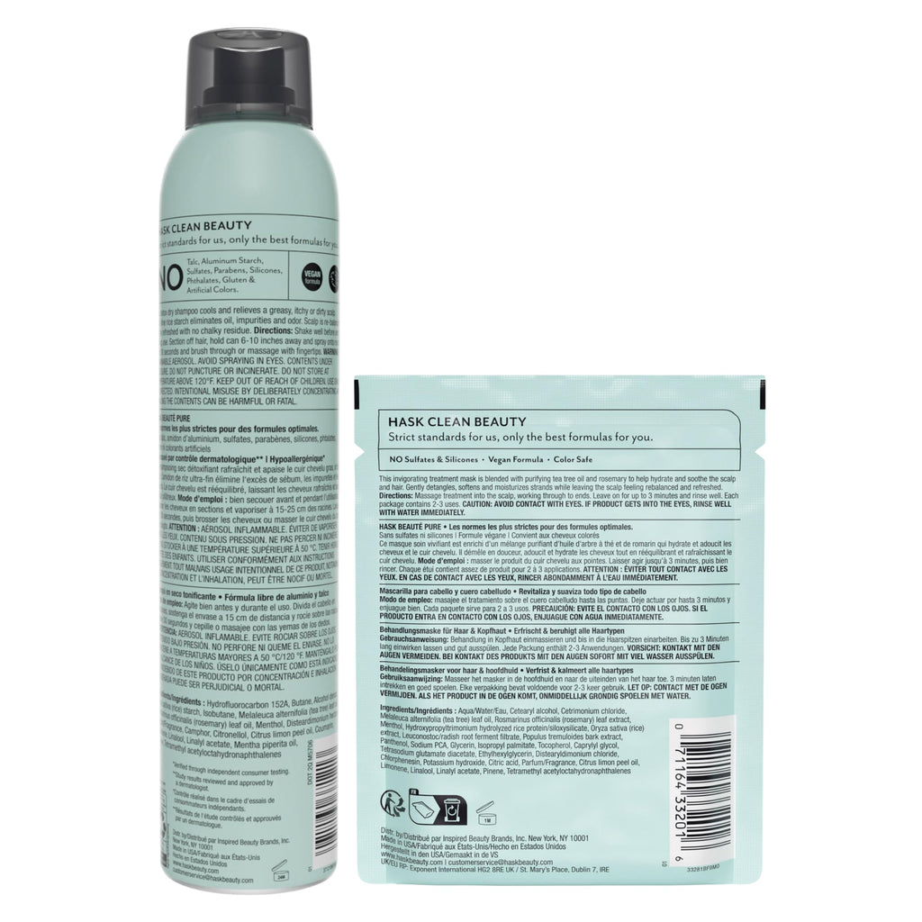 HASK Dry Shampoo Duo (4.3 oz x2) & Argan Oil Deep Conditioner Packette – Tea Tree, Color Safe