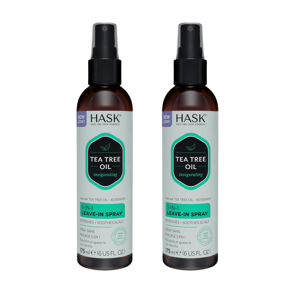 HASK Invigorating Tea Tree Oil 5-in-1 Leave-In Conditioner Spray – Tea Tree 2-Pack (Color Safe, Gluten Free, Sulfate Free)