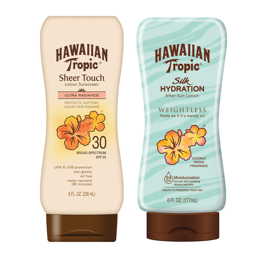 Hawaiian Tropic SPF 30 Sunscreen & After Sun Pack – 8oz Sheer Touch + 6oz Silk Hydration