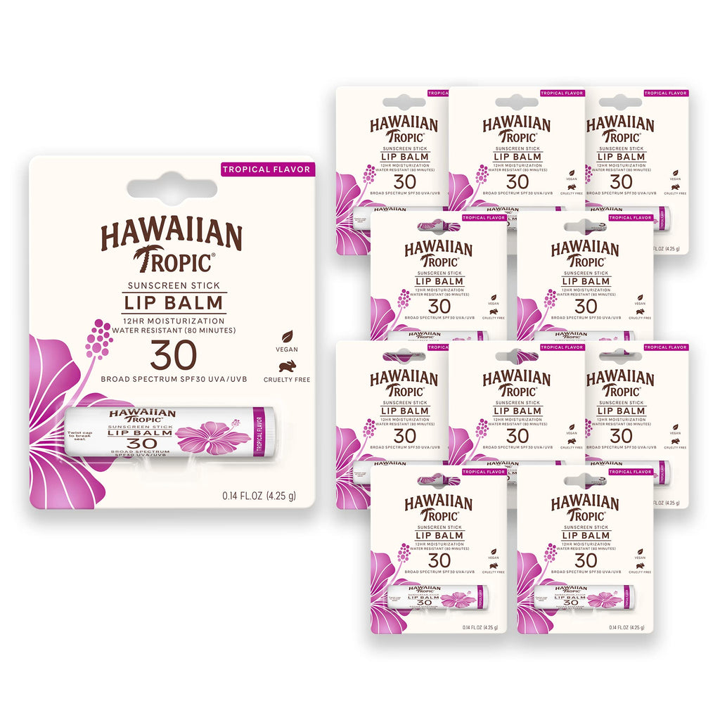 Hawaiian Tropic Tropical Lip Balm SPF 30 – 0.14oz Pack of 10 | Lip Sunscreen for Beach & Travel