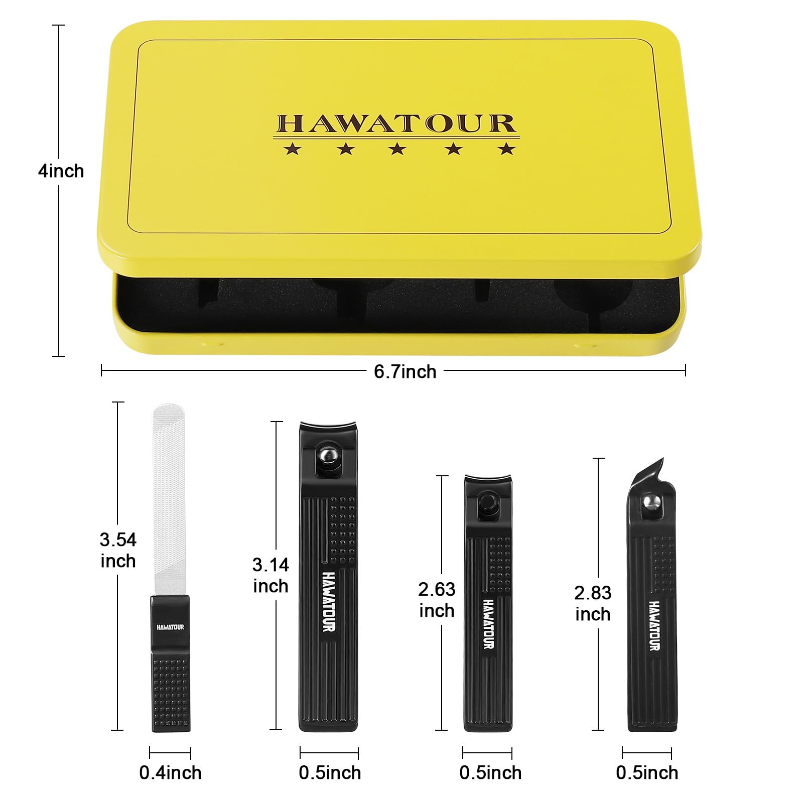 HAWATOUR Manicure Set Pedicure Kit – Heavy-Duty 4-in-1 Clippers + Nail File in Tin Case