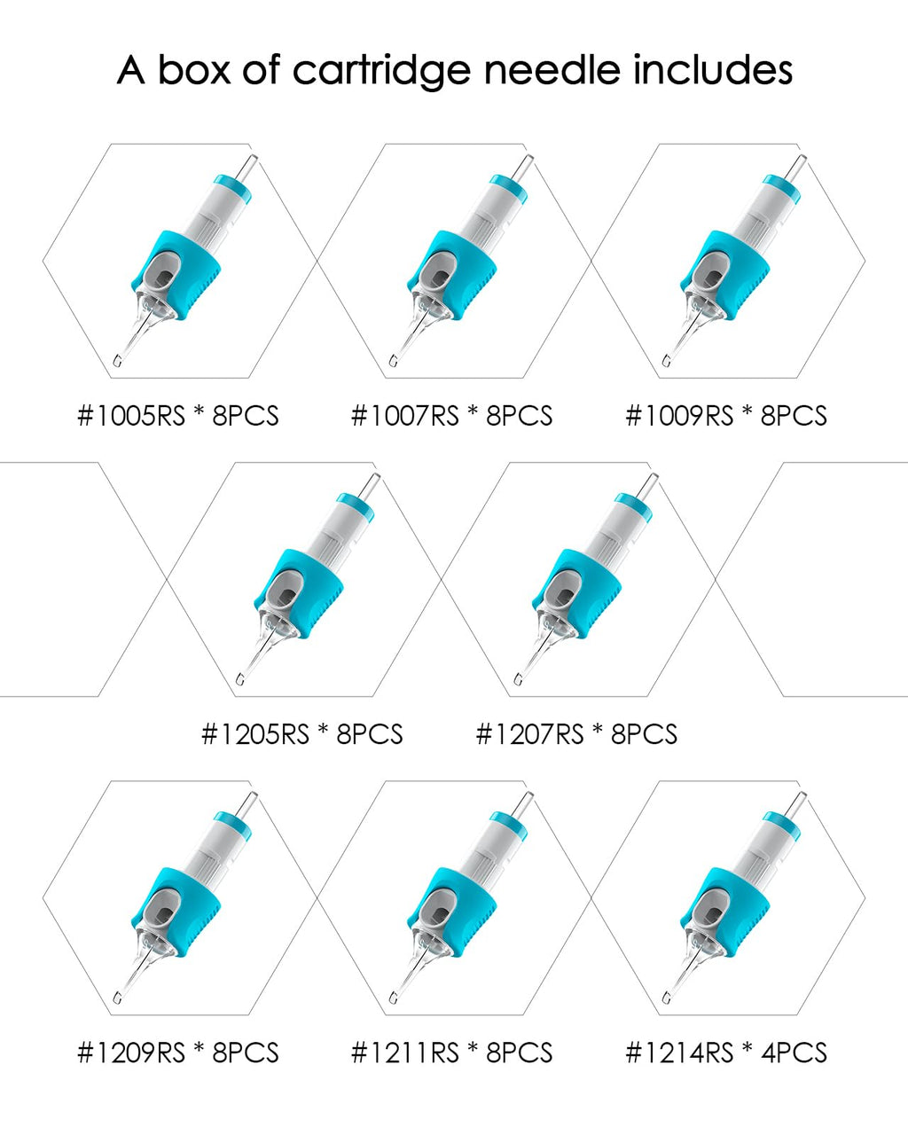 HAWINK 60-Piece Tattoo Needle Cartridges: Mixed Sizes (#10 Bugpin, #12 Standard) 5RS-14RS + EN05S-BFG-60KIT-S