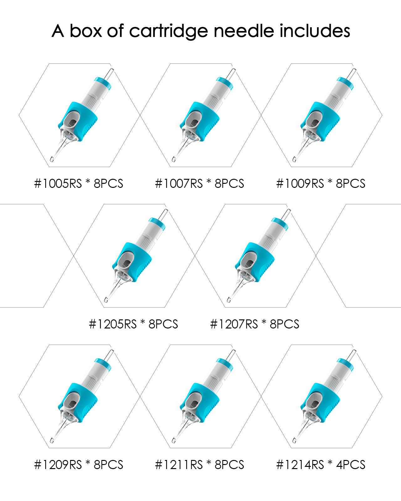 HAWINK 60-Piece Tattoo Needle Cartridges: Mixed Sizes (#10 Bugpin, #12 Standard) 5RS-14RS + EN05S-BFG-60KIT-S