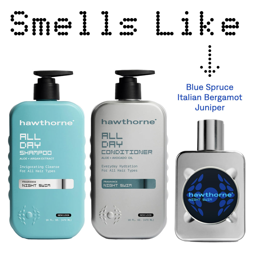 Hawthorne All Day Men's Shampoo — Sulfate Free, Argan & Coconut Oil, Night Swim Scent (16 oz x2)