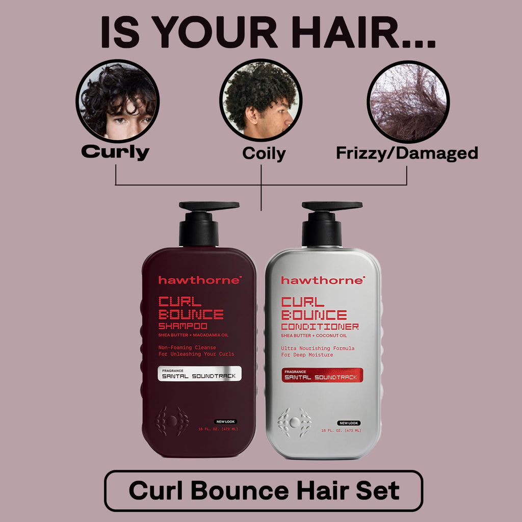 Hawthorne Curl Bounce Shampoo & Conditioner Set for Men – Sulfate Free, Sandalwood, 16 oz Each