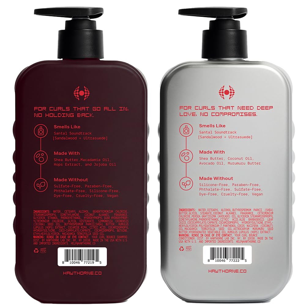 Hawthorne Curl Bounce Shampoo & Conditioner Set for Men – Sulfate Free, Sandalwood, 16 oz Each