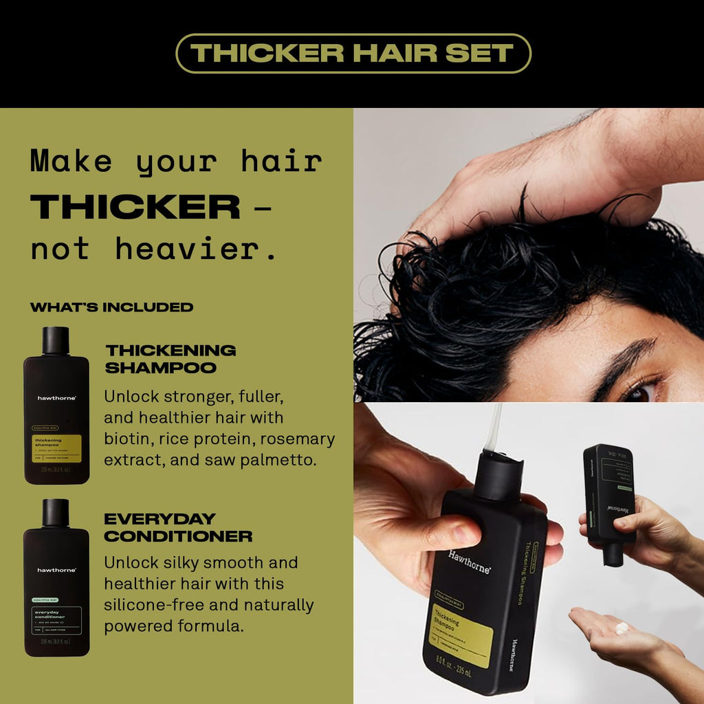 Hawthorne Thicker Hair Shampoo & Conditioner Set for Men – Sulfate Free, Paraben Free, 8 oz Each