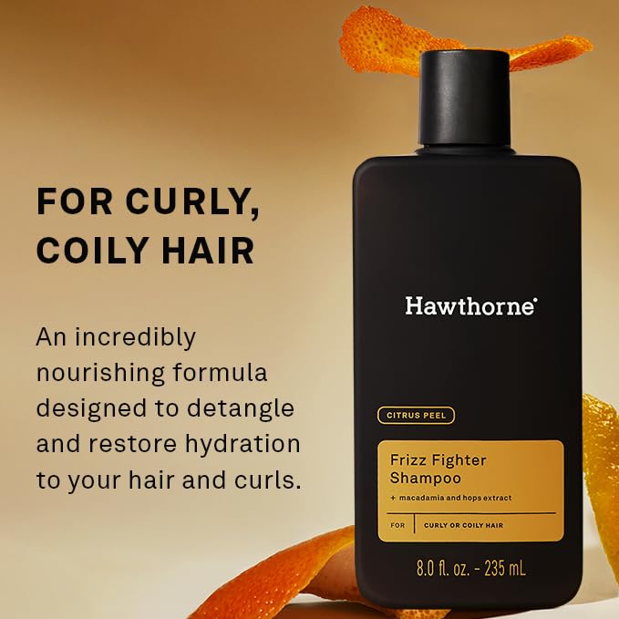 Hawthorne Frizz Fighter Shampoo for Men – Curly Hair Hydration, Sulfate Free (8 oz) 2-Pack
