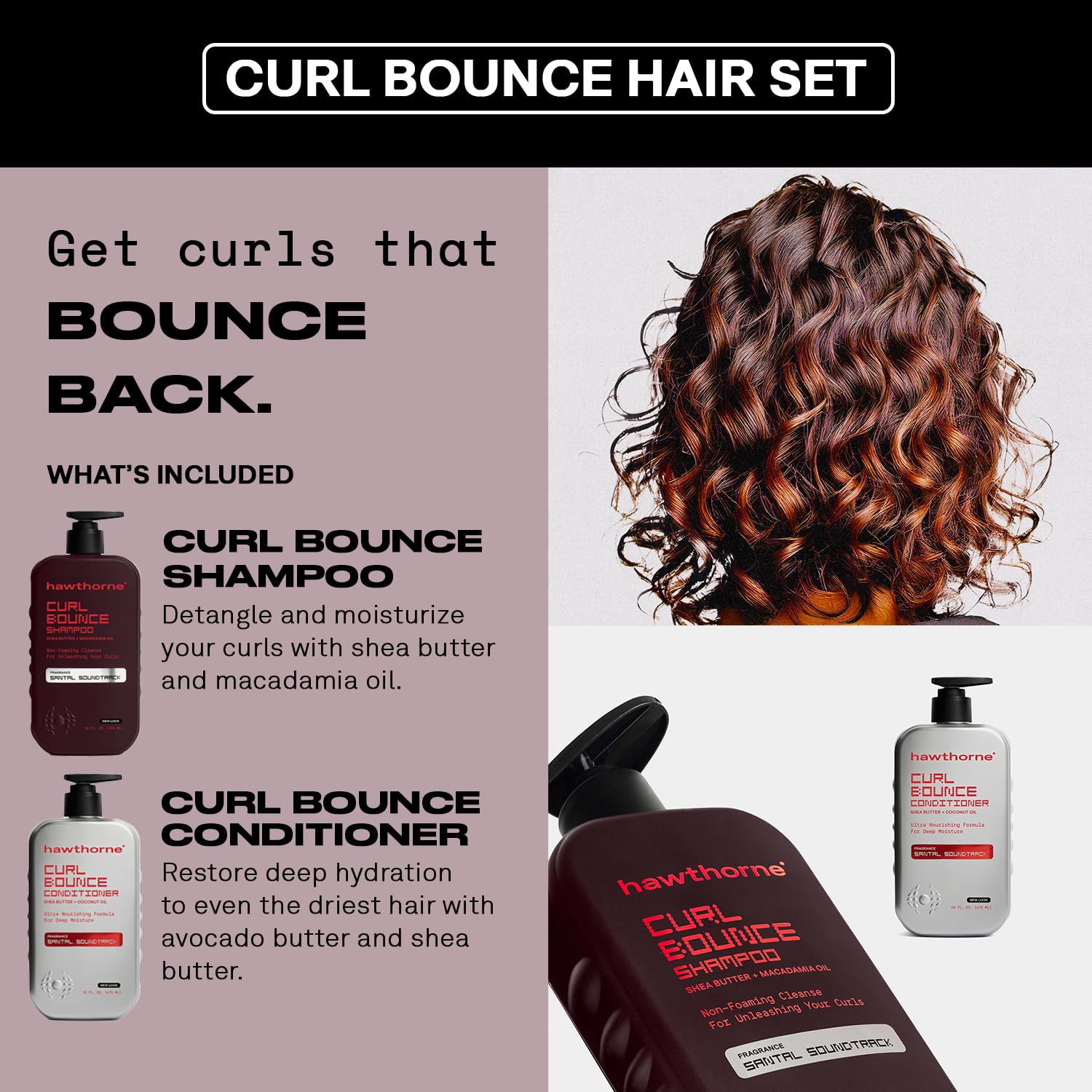 Hawthorne Curl Bounce Shampoo & Conditioner Set for Men – Sulfate Free, Sandalwood, 16 oz Each