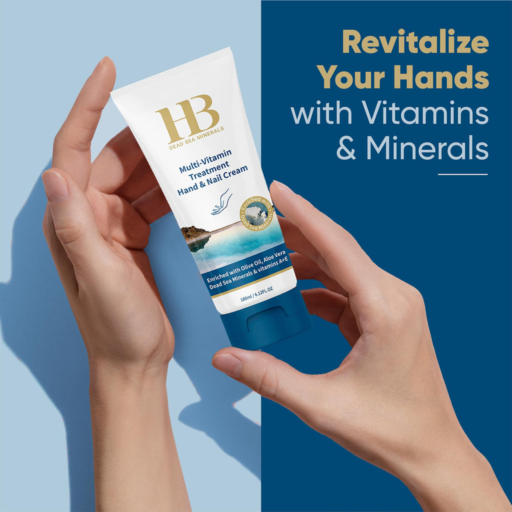 HB Dead Sea Minerals Multivitamin Hand & Nail Cream – Moisturizing Lotion, Nail Strengthening (3.4 oz)
