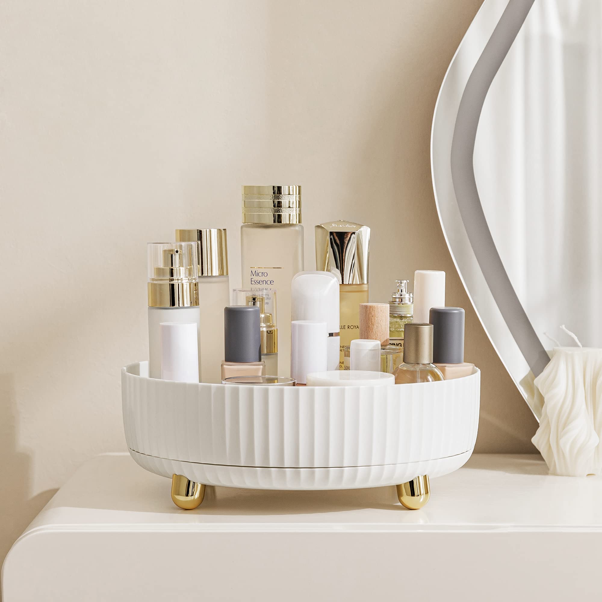 HBlife 360° Makeup Organizer – 11-Inch Lazy Susan for Vanity & Bathroom Counter (White)