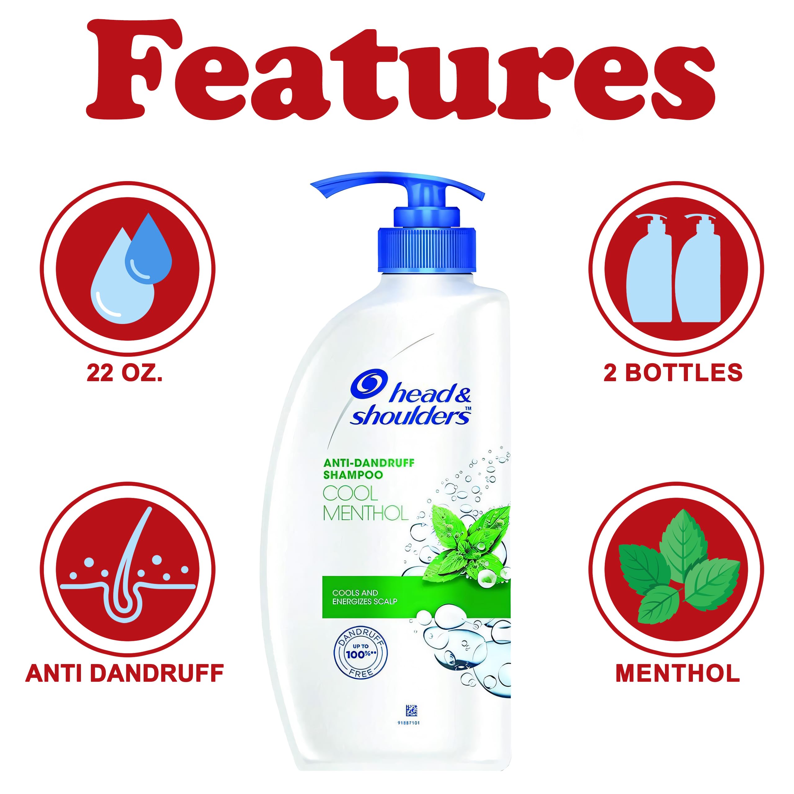 Head & Shoulders Cool Menthol Anti-Dandruff Shampoo – 2 Pack, 22 oz Pumps
