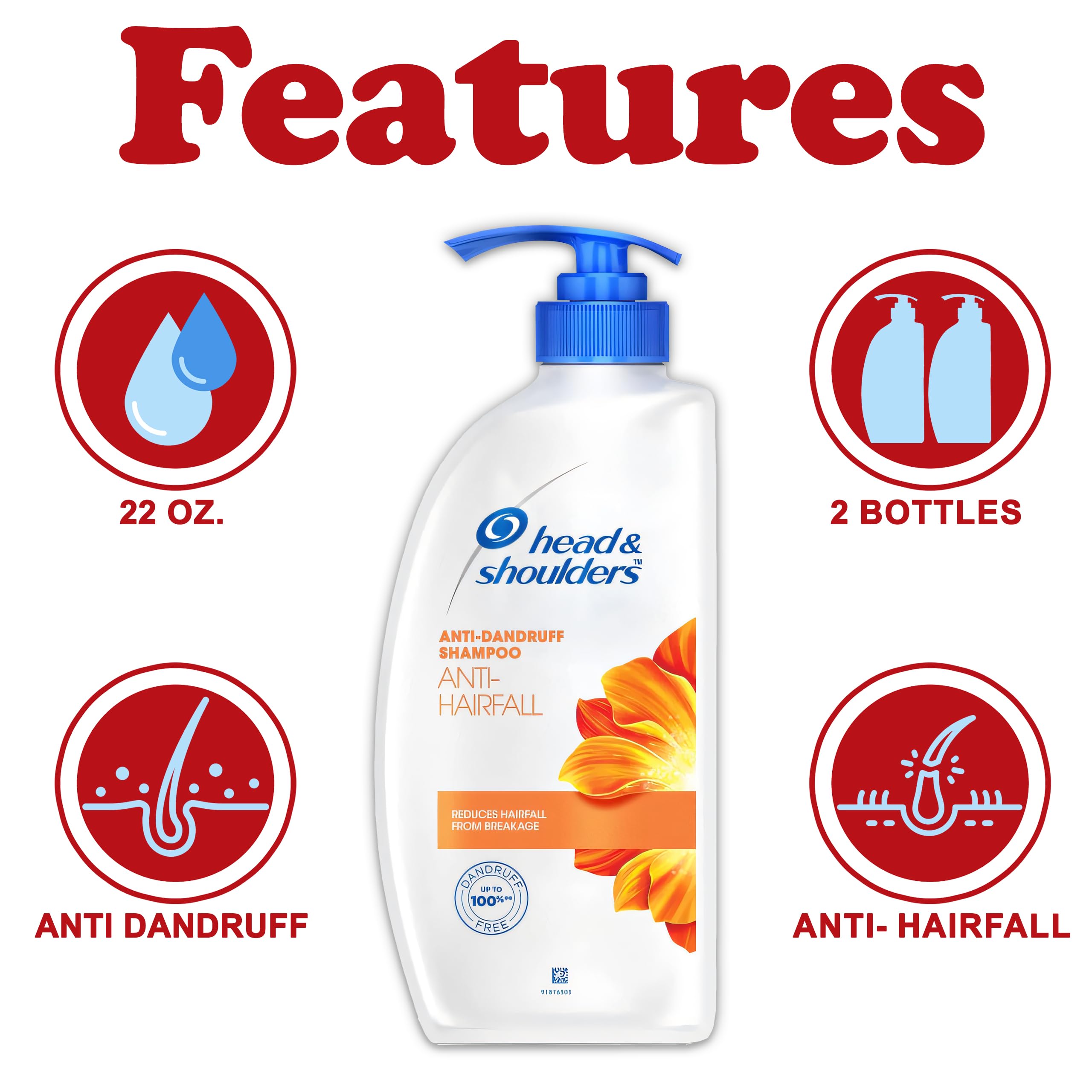 Head & Shoulders Anti Hair Fall Shampoo – 2-Pack Anti Dandruff, 22 oz Pump Bottles