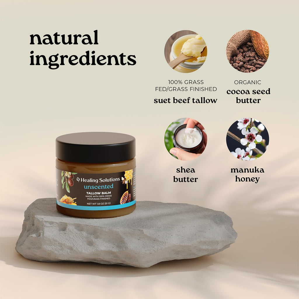 Healing Solutions Beef Tallow & Honey Balm for Face – 1.8oz, Unscented
