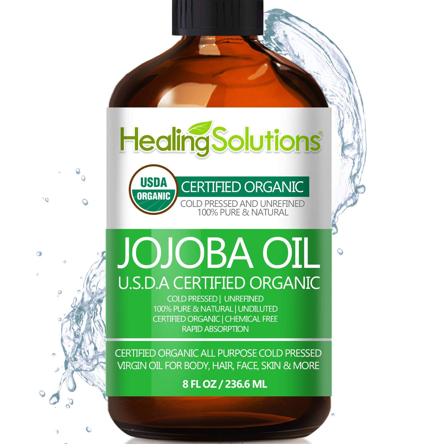 Healing Solutions Jojoba Oil – 8 oz Organic, Cold-Pressed, Unrefined