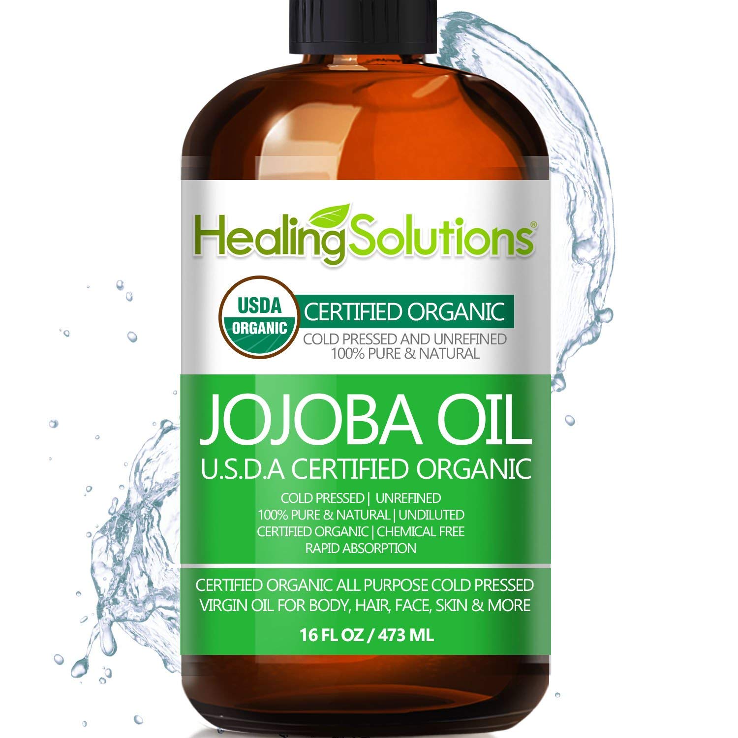 Healing Solutions Organic Jojoba Oil 16 oz | Pure Cold-Pressed Serum for Hair, Skin & Nails