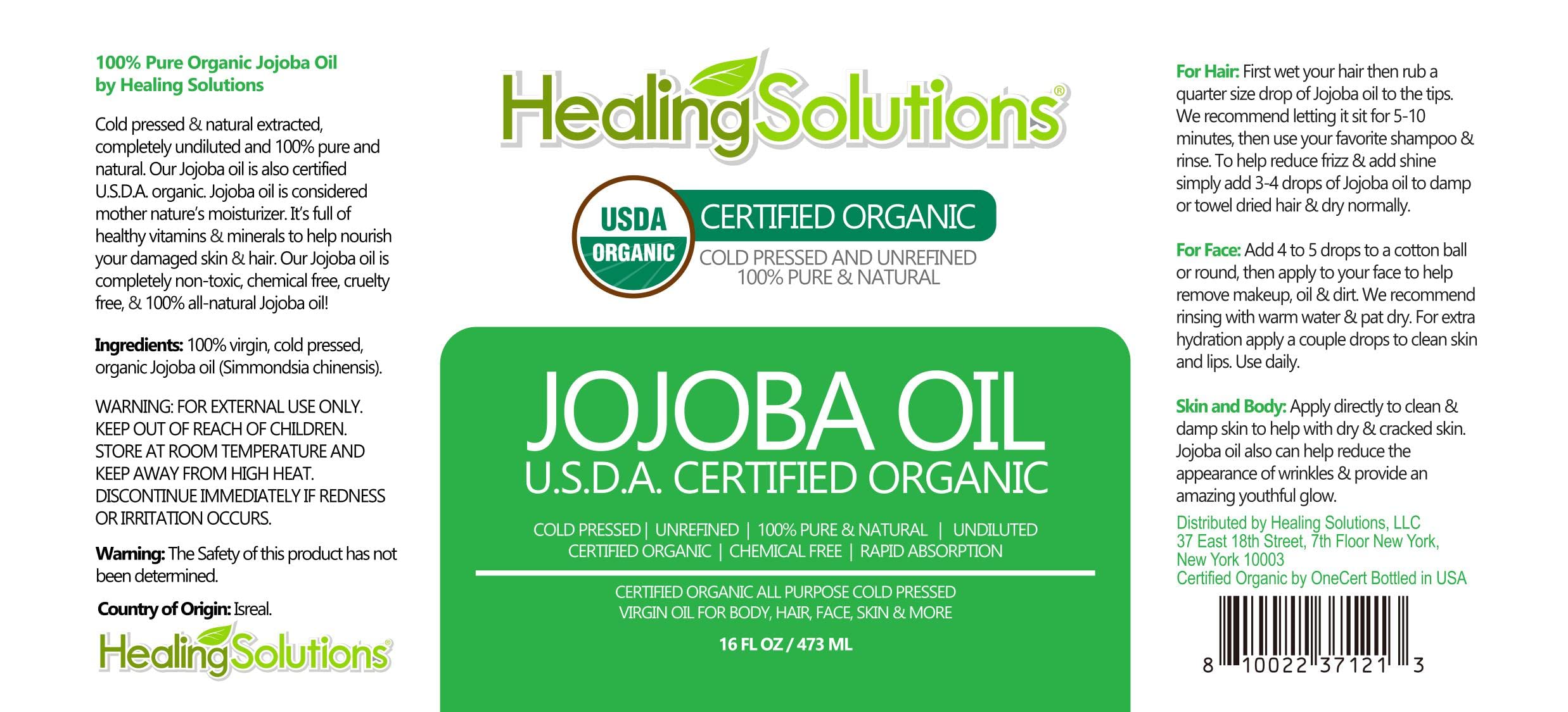 Healing Solutions Organic Jojoba Oil 16 oz | Pure Cold-Pressed Serum for Hair, Skin & Nails