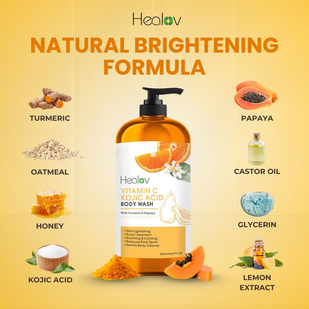 Healov Kojic Acid Body Wash & Turmeric Soap for Hyperpigmentation